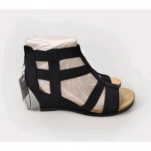 Nib St John's Bay Tidewell Black Memory Foam Low Wedge Strappy Sandals Size 11
